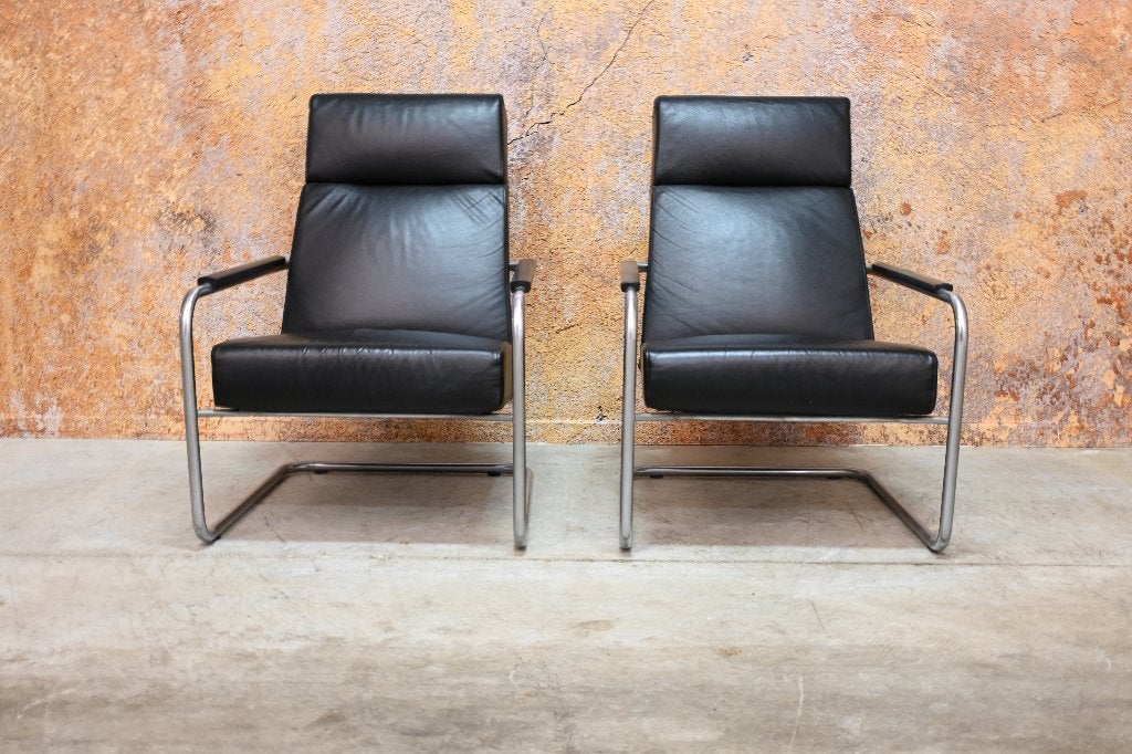 ZGANieuw 2 zwarte leren Harvink Optie design fauteuils, Harvink, Harvink, 75 tot 100 cm, Ophalen of Verzenden