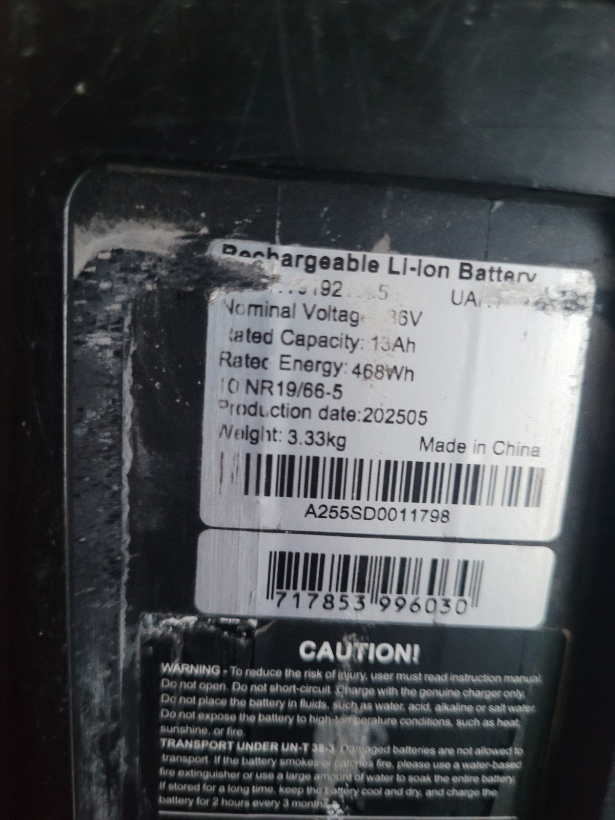 Fietsaccu 36V 13Ah met lader - 468Wh, Gebruikt