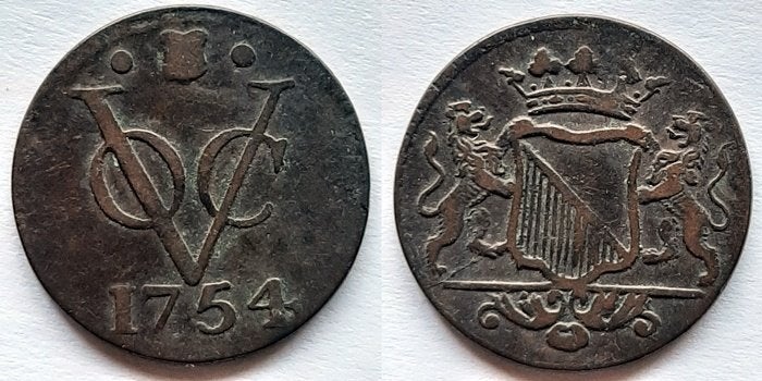VOC Halve duit Utrecht 1754, Postzegels en Munten, Verzenden, Vóór koninkrijk, Overige waardes