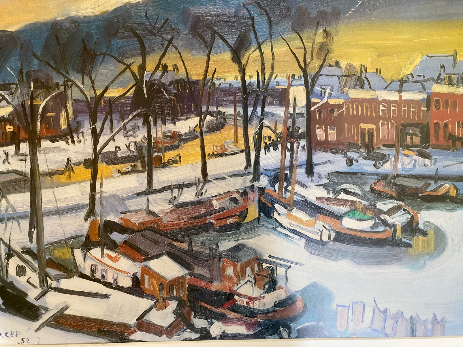 Prent van Jan van der Zee ‘Westerhaven’ 1952, Antiek en Kunst, Kunst | Litho's en Zeefdrukken, Ophalen, Landschappen, Offsetdruk