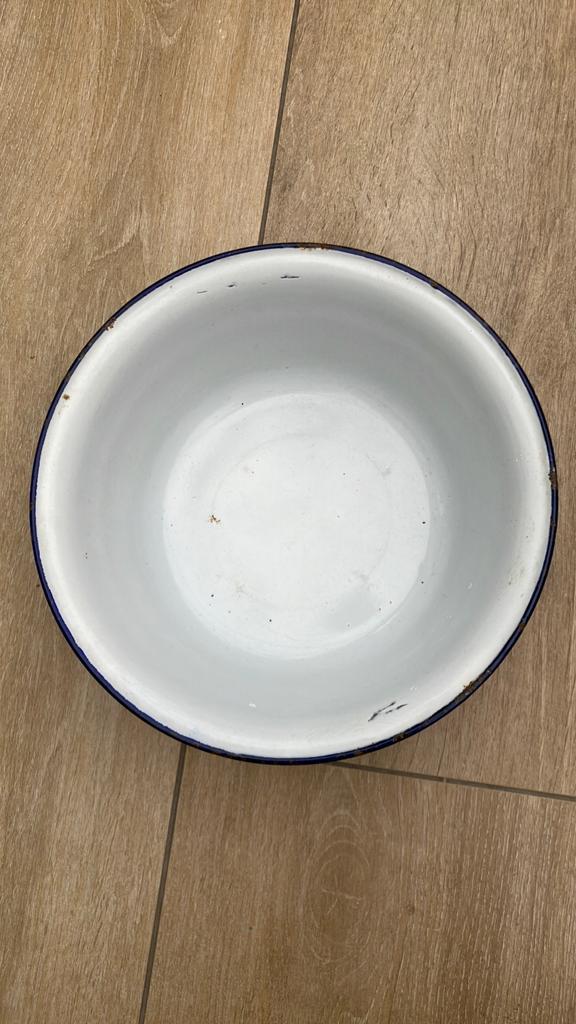 Vintage Emaille Bak met Blauwe Rand - Waskom (28 cm), Ophalen of Verzenden