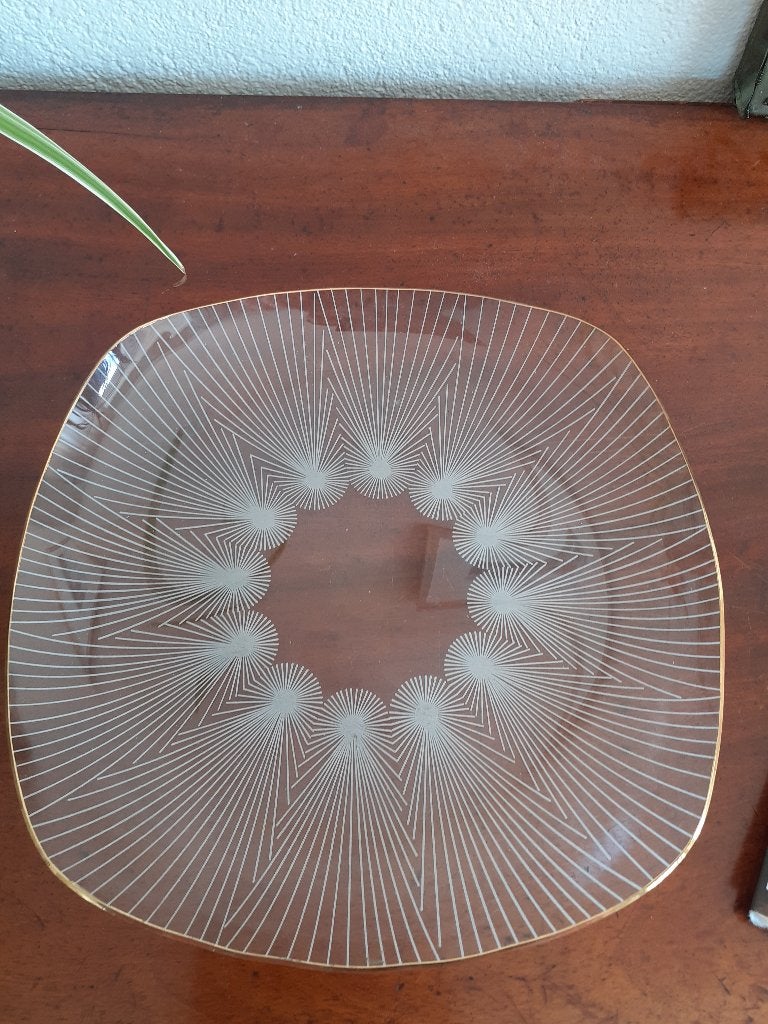 Brocante glazen presenteerschaal kantwerk, Ophalen of Verzenden
