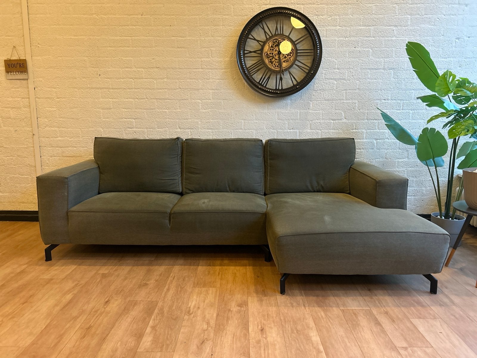 IN.HOUSE Luxe Groene Hoekbank | Professioneel Gereinigd, 250 tot 300 cm, 125 tot 150 cm, Ophalen of Verzenden, Zo goed als nieuw