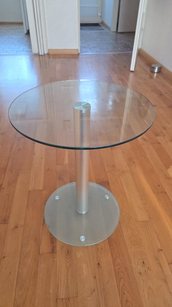 Glazen bijzettafeltje, Huis en Inrichting, Tafels | Bijzettafels, Minder dan 55 cm, Gebruikt, Rond, Glas
