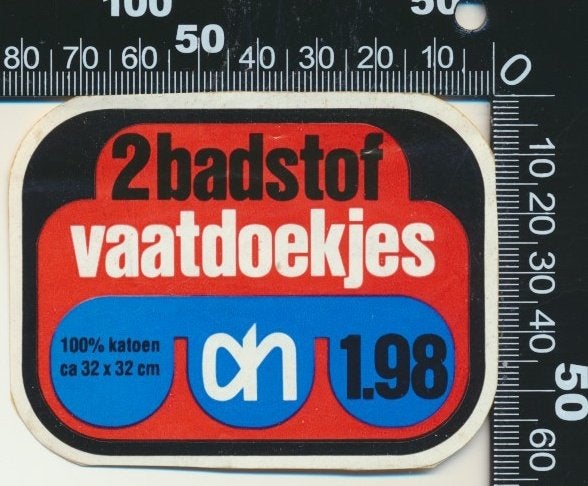 Sticker: Albert Heijn - 2 Badstof vaatdoekjes, Verzamelen, Ophalen of Verzenden, Zo goed als nieuw, Bedrijf of Vereniging