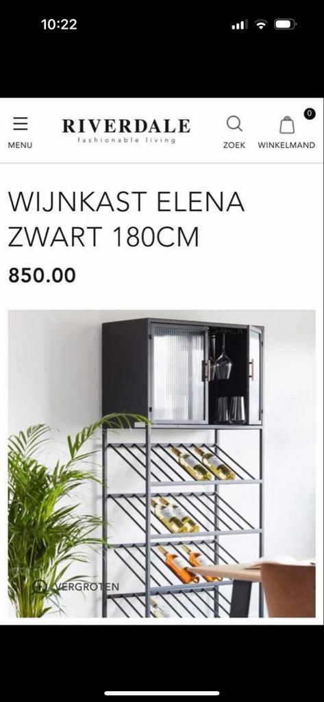 Zwart wijnrek met kastje Riverdale, Huis en Inrichting, Woonaccessoires | Wijnrekken, Gebruikt, 15 tot 25 flessen, Ophalen of Verzenden