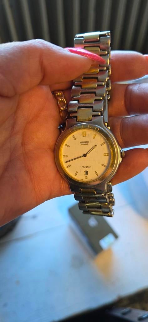 Seiko SQ 100 Herenhorloge - Klassiek Twee-Tone Design, Gebruikt, Staal, Polshorloge, Ophalen of Verzenden