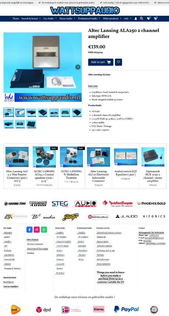 Altec Lansing ALA250 2 kanaals versterker / Vintage, Gebruikt, Ophalen of Verzenden, ., Support@alteclansing.com