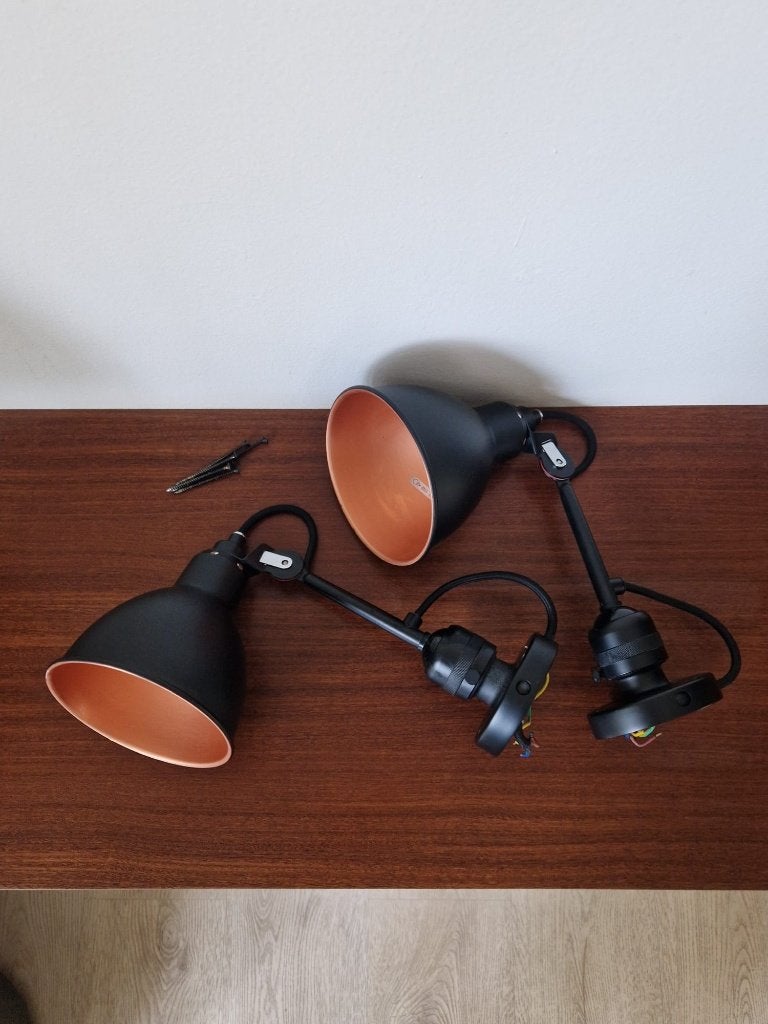 Set Originele DCW Éditions Lampe Gras N304 Wandlampen, Gebruikt, Zwart, Ophalen of Verzenden, Metaal