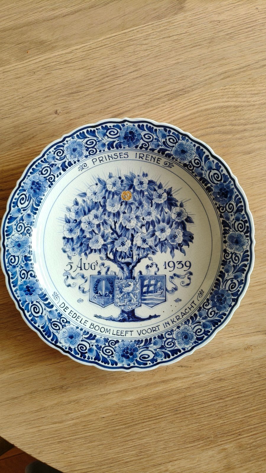 Delfts Blauw Gedenkbord Prinses Irene 1939, Ophalen of Verzenden