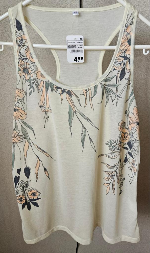 Zeeman Dames Top met Bloemenprint - Maat M (40), Kleding | Dames, Tops, Nieuw, Maat 38/40 (M), Beige, Zonder mouw, Ophalen of Verzenden