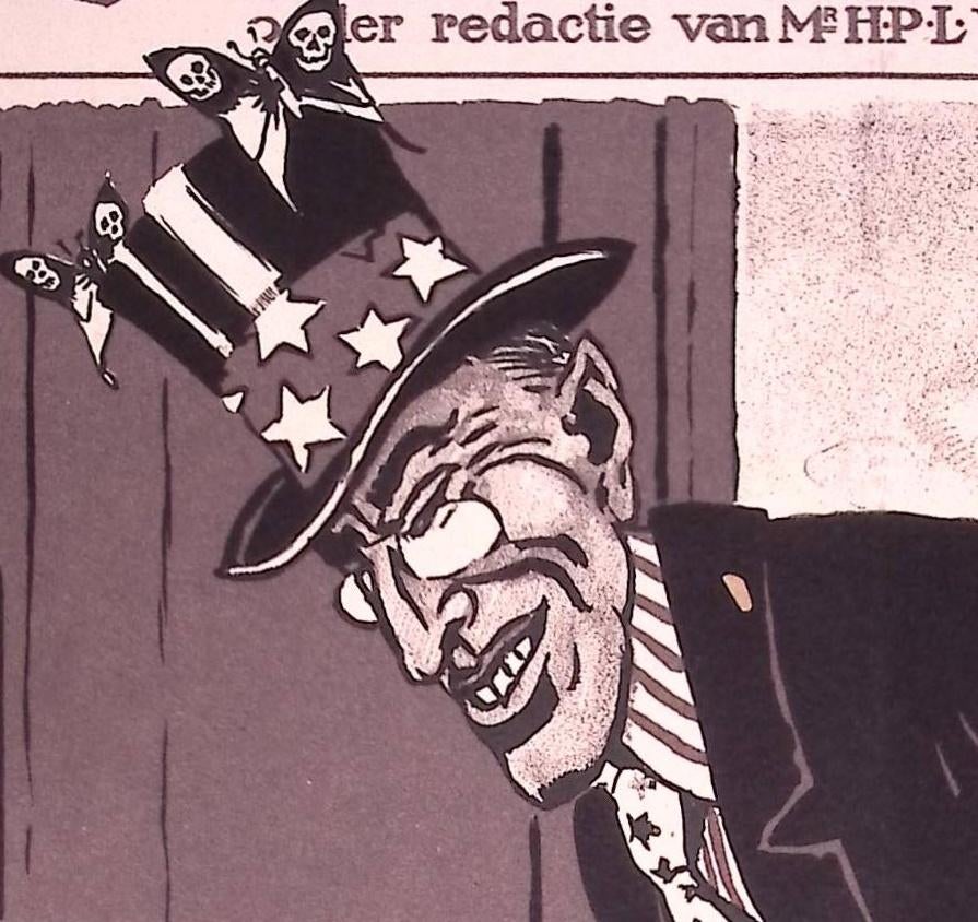 Spotprent over politieke houding Amerika tijdens Eerste Were, Ophalen