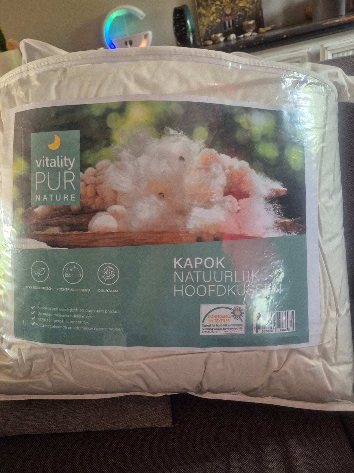Vitality PUR Nature Kapok Natuurlijk Hoofdkussen, Ademend, Eenpersoons, Wit, Katoen