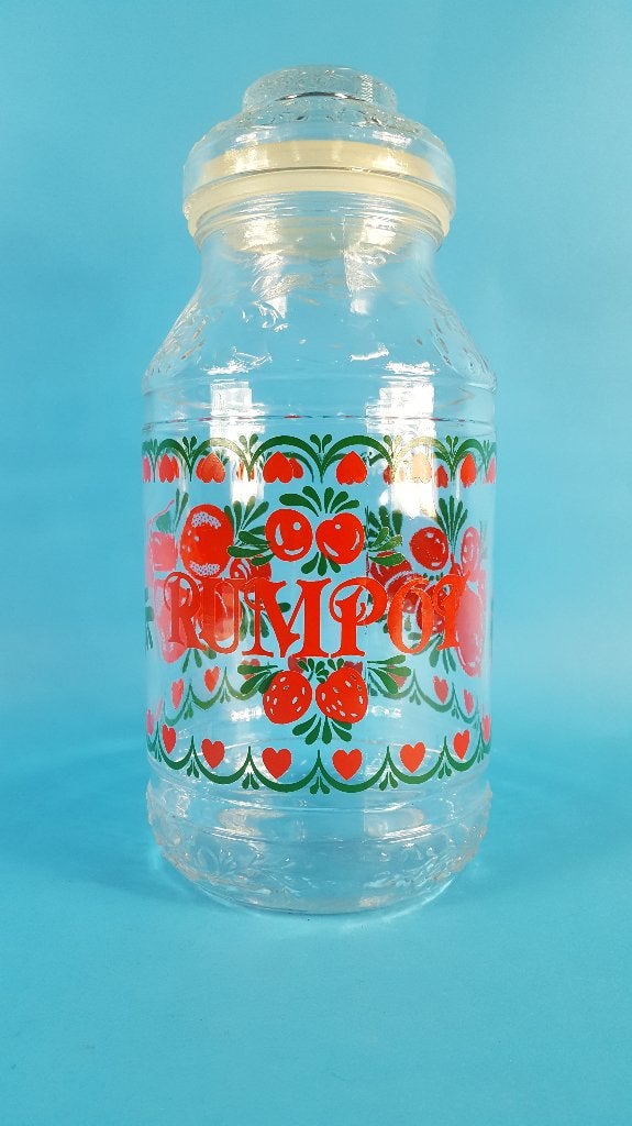 Vintage retro Rumpot glas pot, 3 liter fles met deksel. 7C4, Tweedehands verkoop, Tweedehands verkoop, Gebruikt, Ophalen of Verzenden