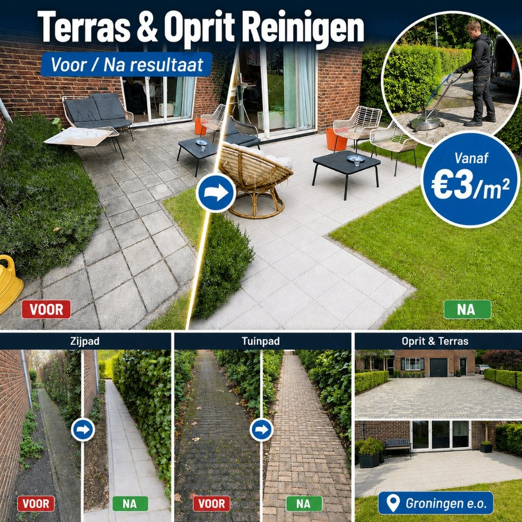 Terras & Oprit Reinigen Groningen | Vanaf €3/m² | Als nieuw!, Tuinonderhoud of Snoeiwerk