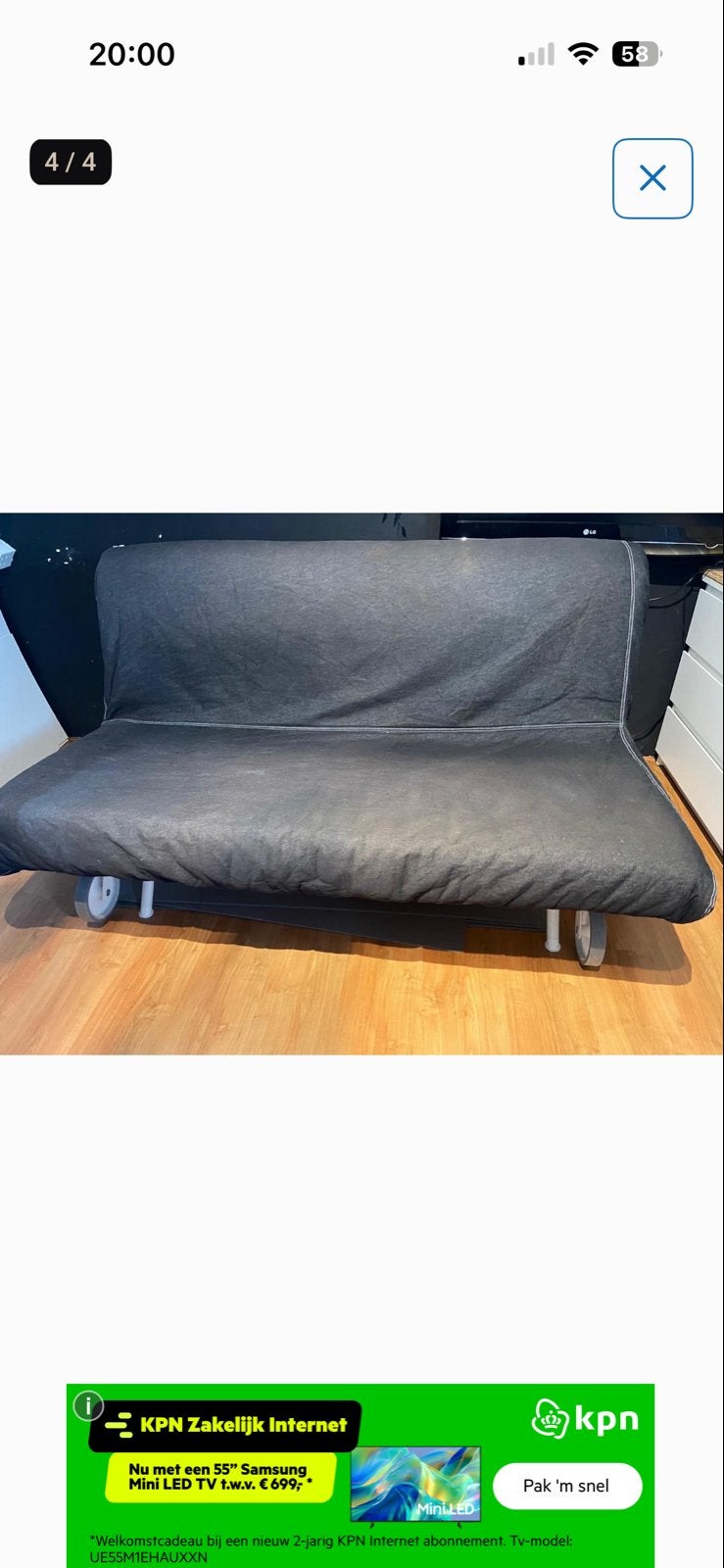 IKEA Slaapbank Zwart Spijkerstof - Inclusief Kussens, Ophalen, Gebruikt, Tweepersoons, 160 cm
