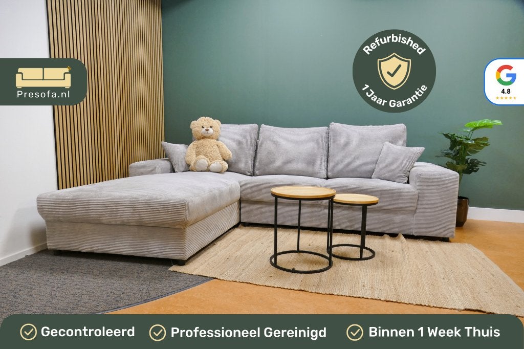 Chaise Longue Ribstof Lichtgrijs [Refurbished], 250 tot 300 cm, -, Lounge, -
