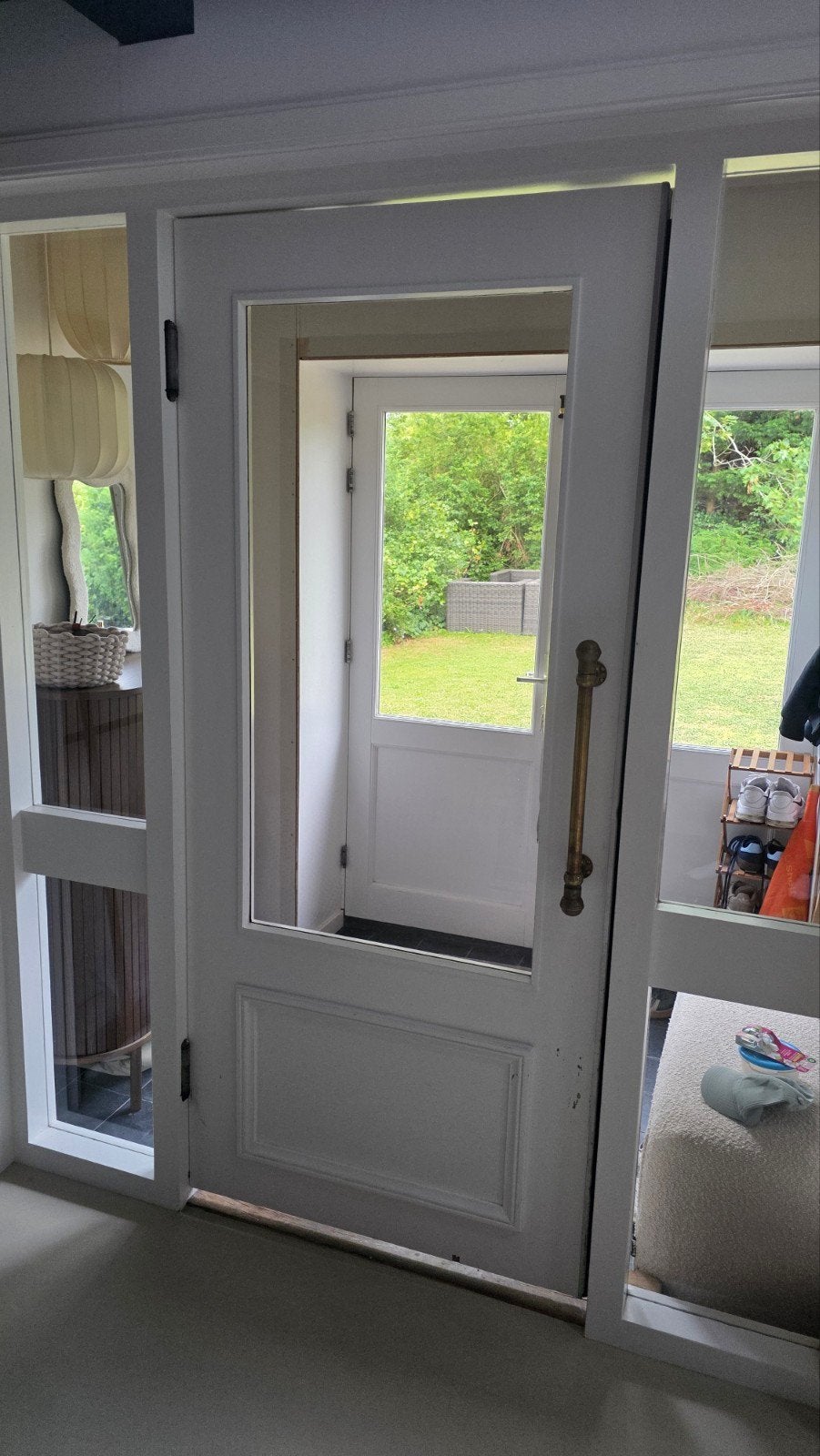 Mooie taatsdeur / klapdeur met glas en messing handgrepen, Gebruikt, 80 tot 100 cm, Binnendeur, Ophalen of Verzenden