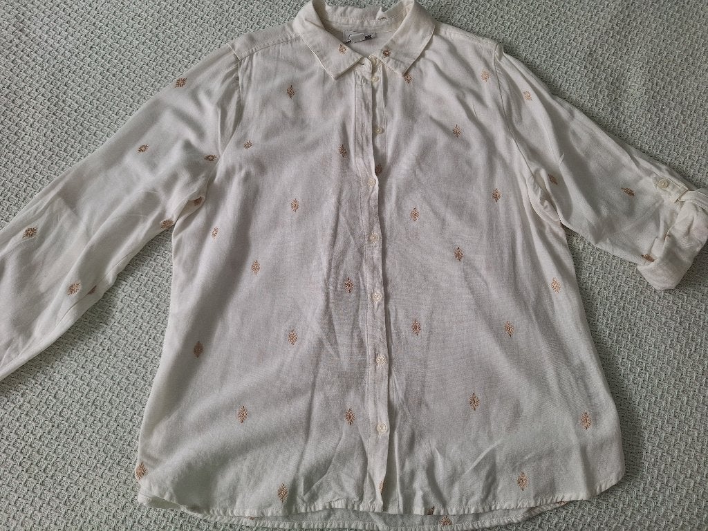 witte blouse met beige mt.l cottonclub izgs, Wit, Maat 42/44 (L), Ophalen of Verzenden, Zo goed als nieuw