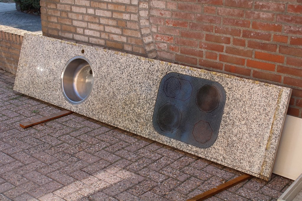 granieten blad, Tuin en Terras, Tuintafels, Ophalen, Gebruikt, Rechthoekig, Overige materialen