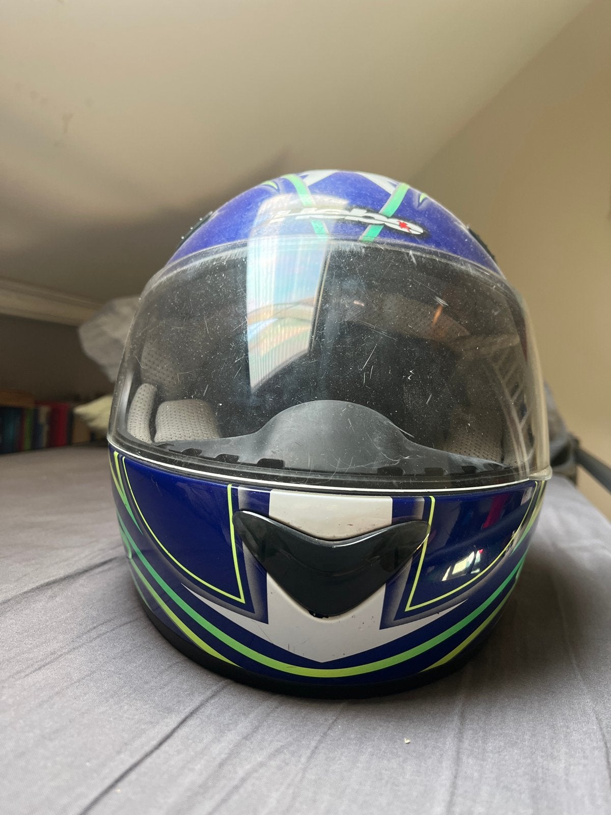 Hebo Integraalhelm - Blauw/Groen/Zilver, Overige merken, M, Kinderen, Ophalen of Verzenden