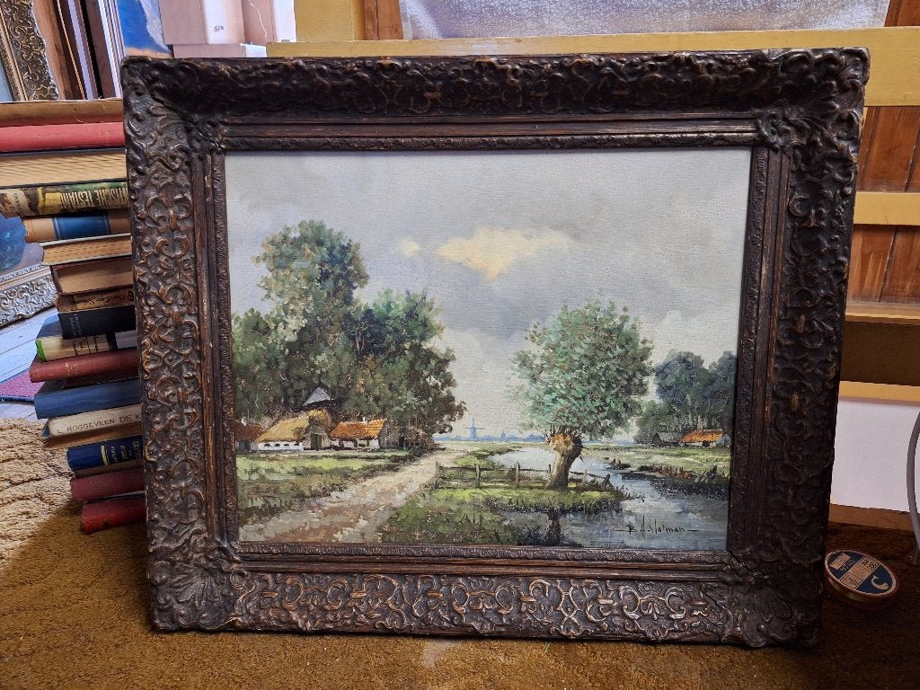 Antieke Schilderij, Ophalen of Verzenden, Olieverf, Klassiek, Stads- / dorpsgezicht