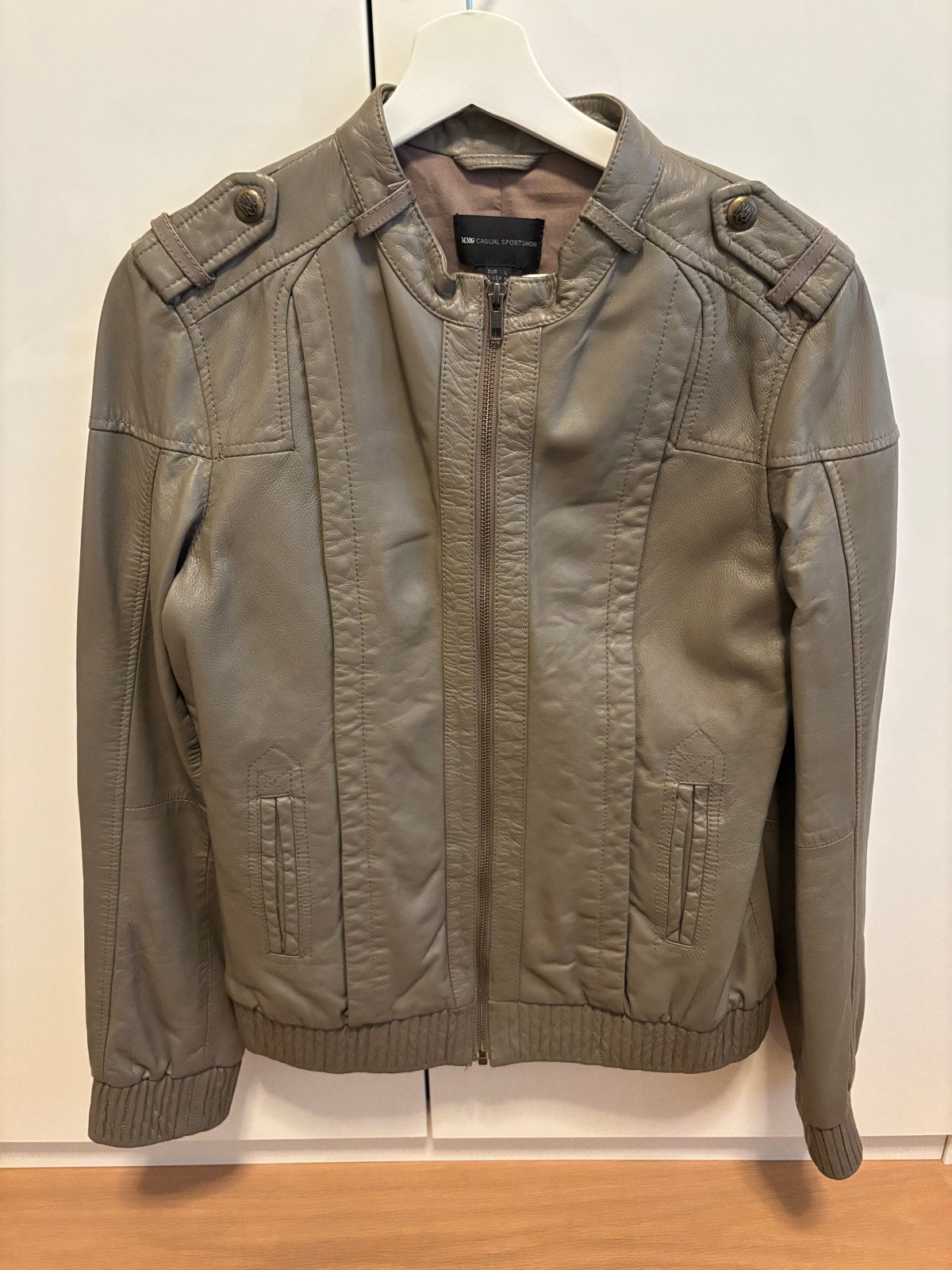 Mango Casual Sportswear Leren Jas Maat L, Ophalen of Verzenden, Gedragen, Maat 42/44 (L), Grijs