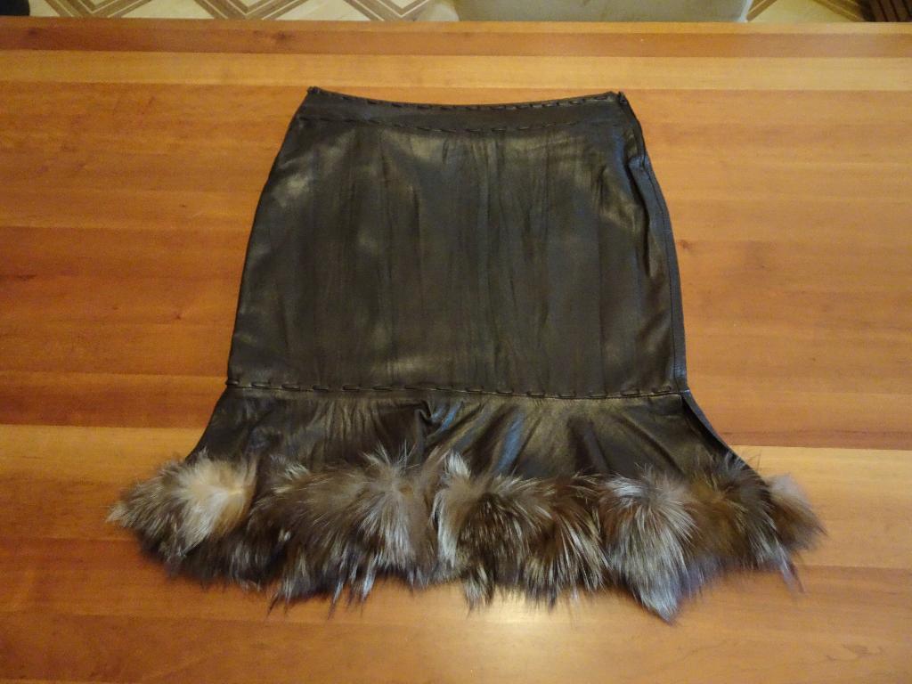 APHERO bruine leren rok met echt bont afgezet, Kleding | Dames, Rokken, Maat 38/40 (M), APHERO, Bruin, Nieuw