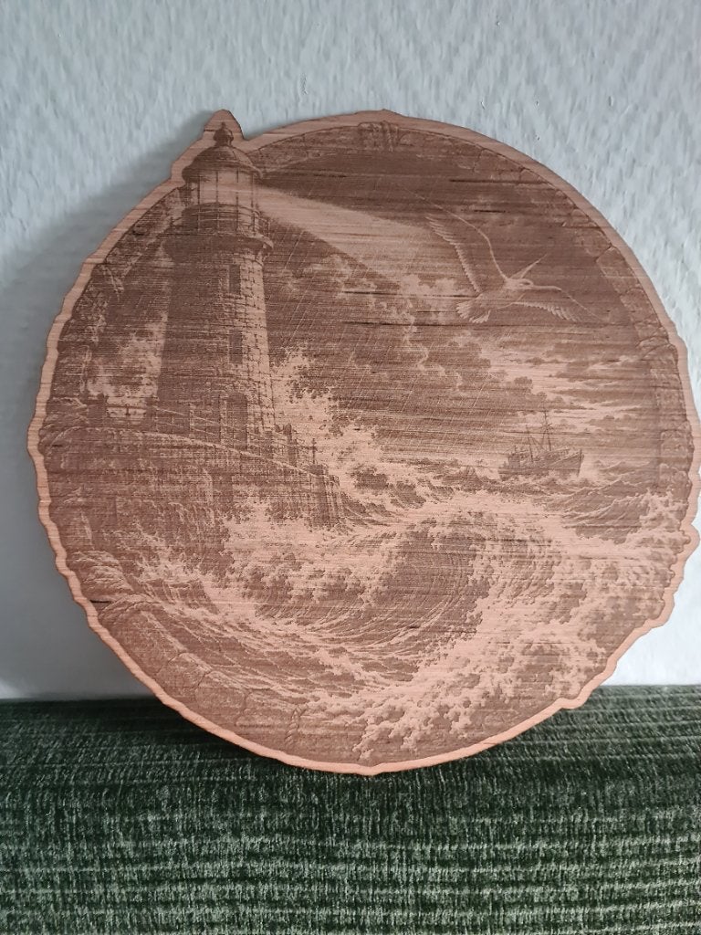 Houten 3D wanddecoratie vuurtoren op zee - 30cm, 30 cm, 30 cm, Hout, Nieuw