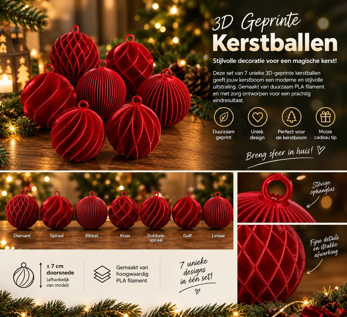 3D Geprinte Kerstballen – Unieke Designs & Kleuren, Diversen, Ophalen of Verzenden, Nieuw