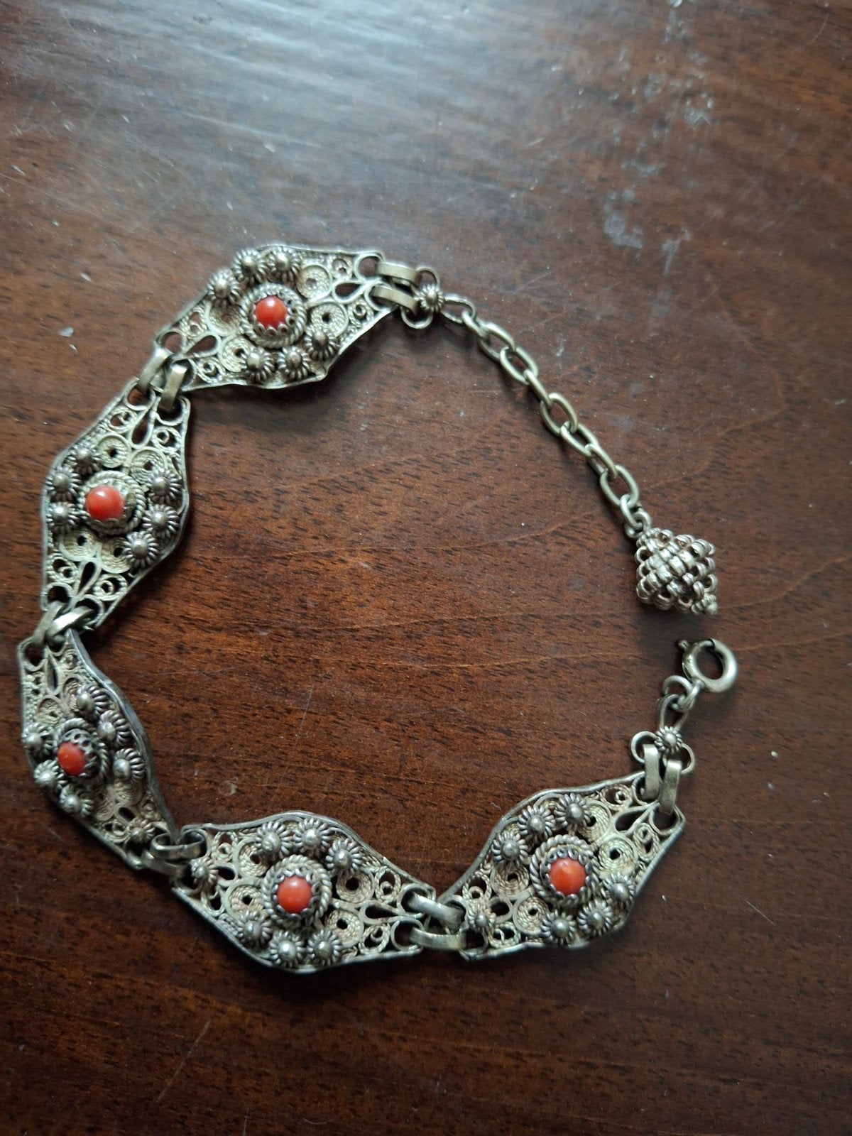 antiek armband zilver bloedkoraal, Sieraden, Tassen en Uiterlijk, Ophalen of Verzenden, Zo goed als nieuw, Zilver, Zilver