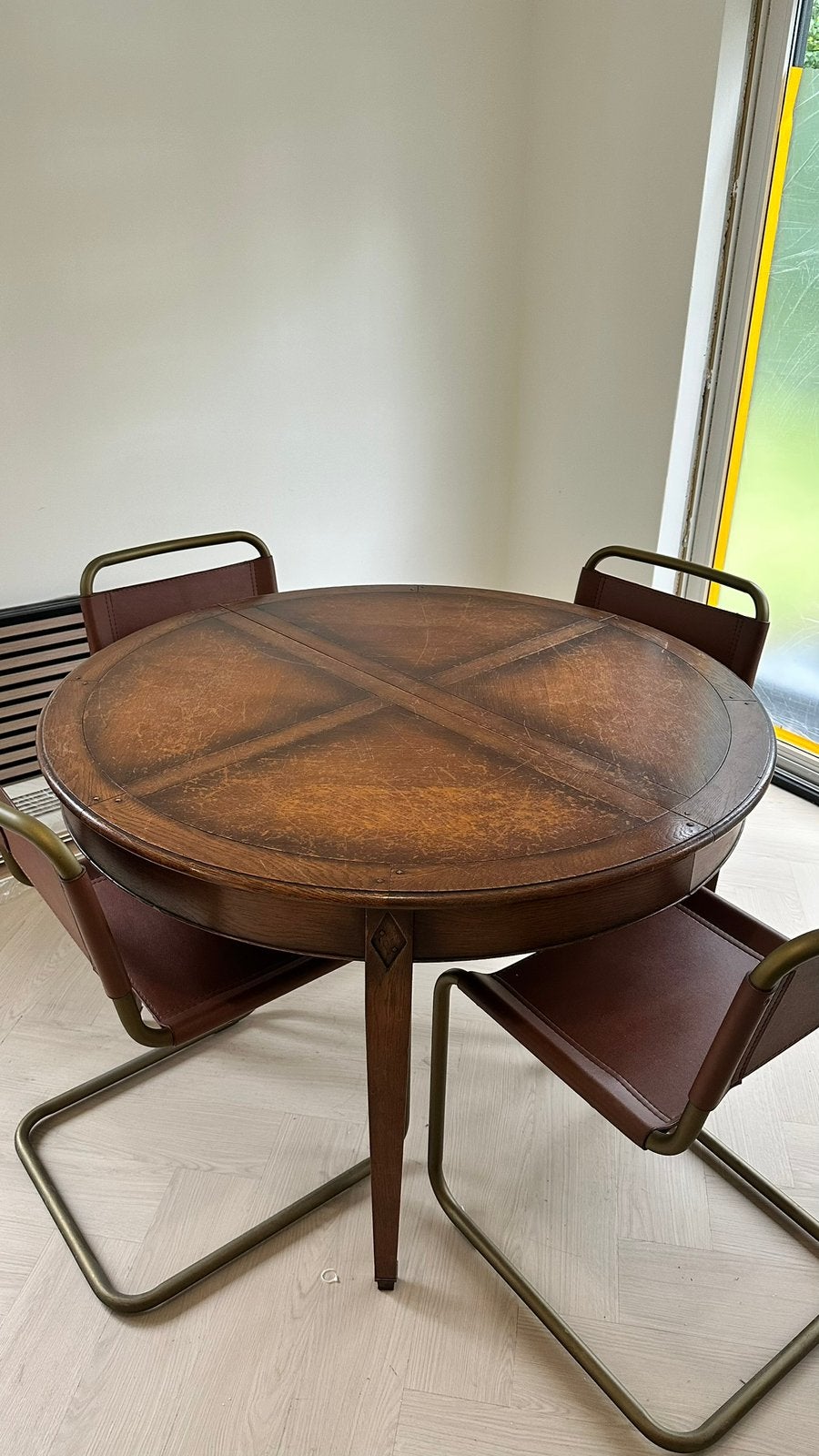 Vintage houten uitschuifbare eettafel Ø120–180 cm–rond/ovaal, Ophalen, Zo goed als nieuw