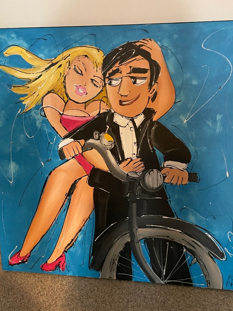 te koop een gezellig en vrolijk schilderij schilderij " LIZ", Antiek en Kunst, Ophalen, Portret of Personen, Doek