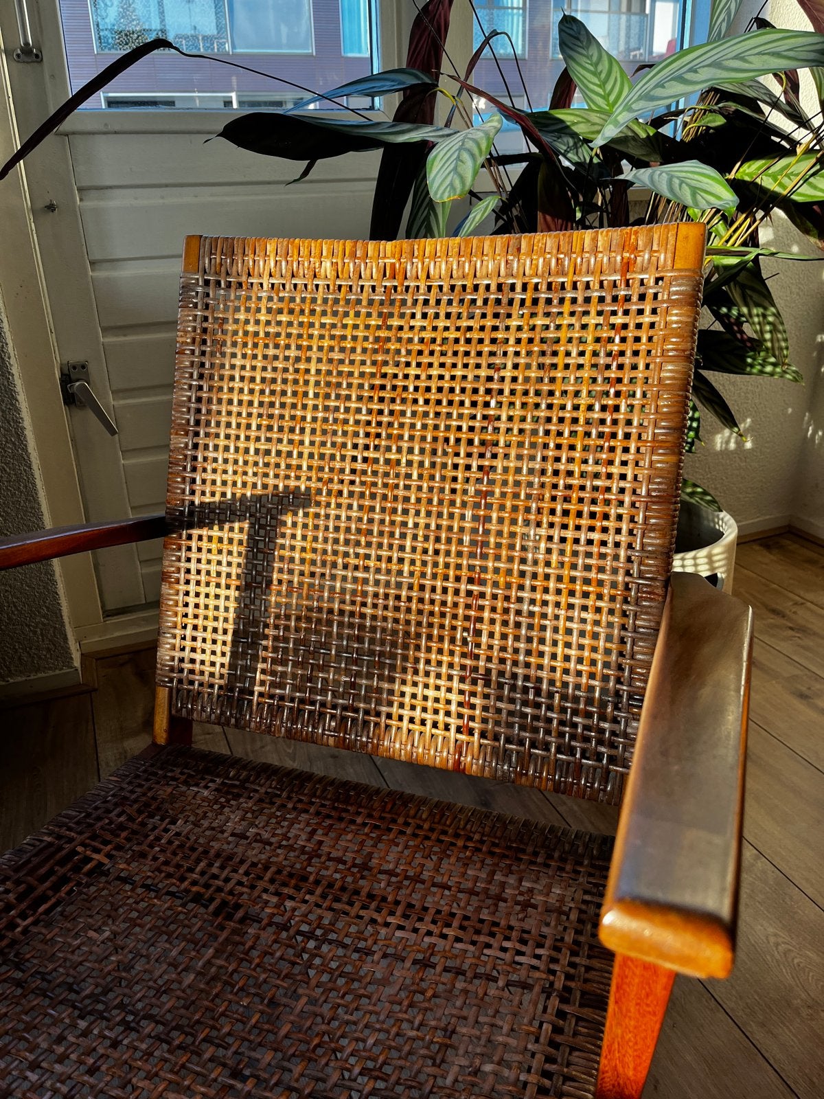 Vintage rotan fauteuil met houten frame, Ophalen
