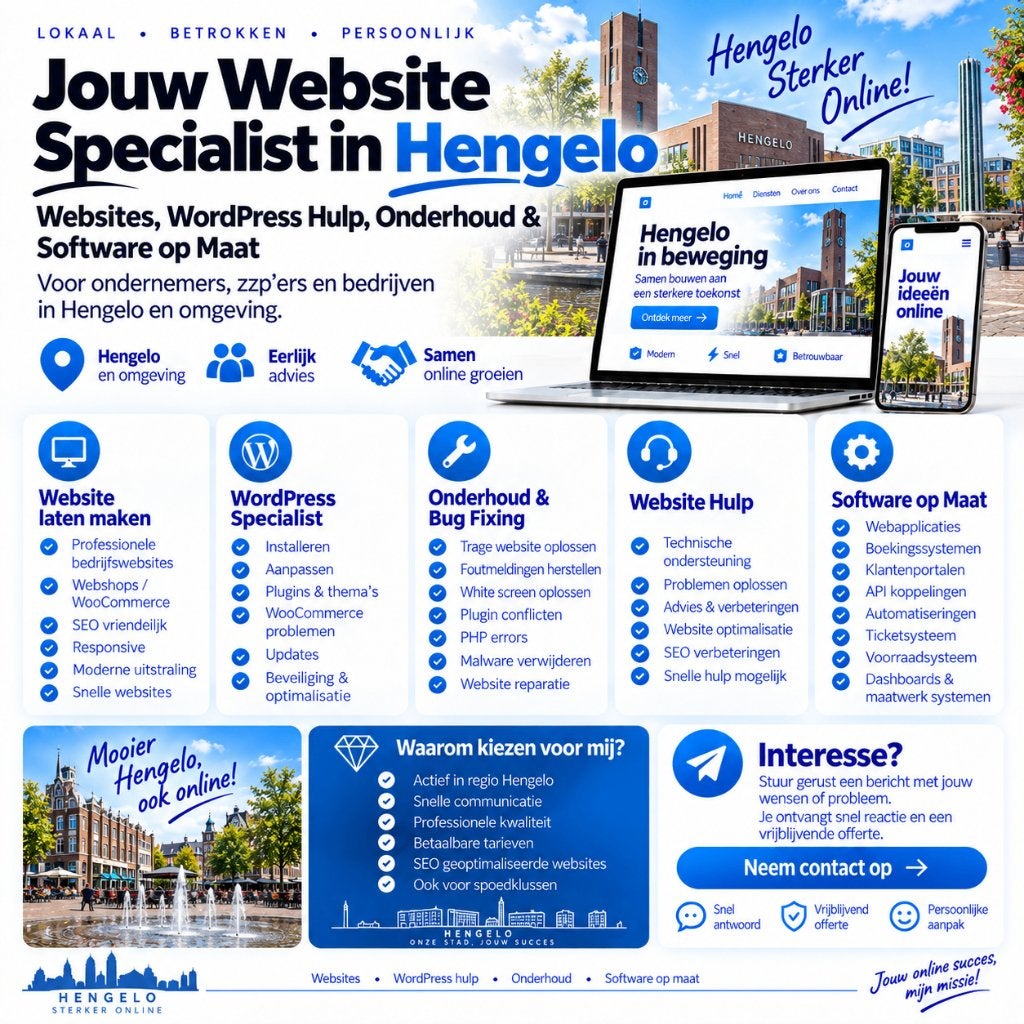 Website Laten Maken & WordPress Hulp Hengelo, Vacatures, Vanaf 3 jaar, Geschikt als bijbaan, Freelance of Uitzendbasis, 33 - 40 uur