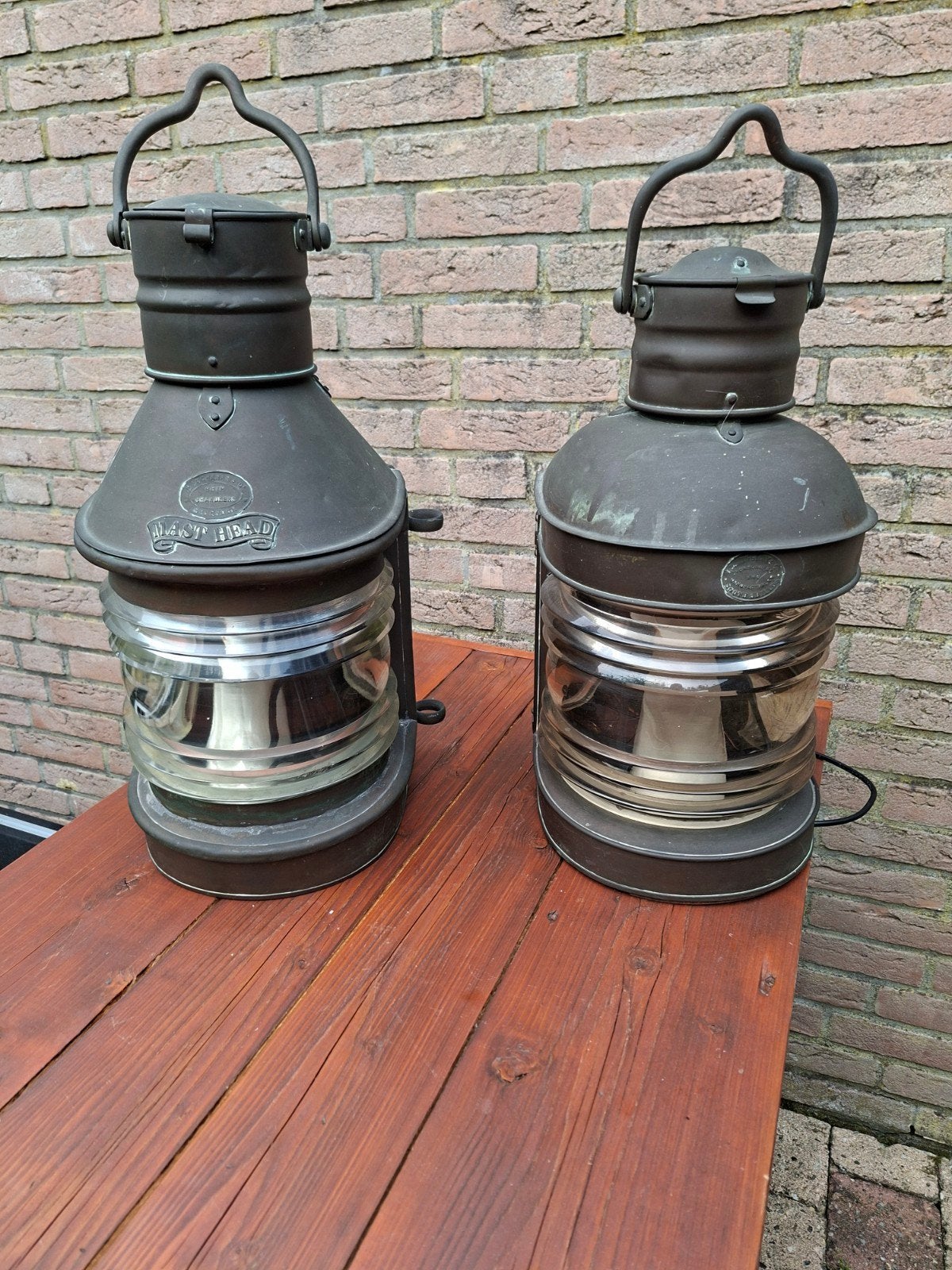 Set van 2 Antieke Scheepslampen, gedateerd 1933, Ophalen