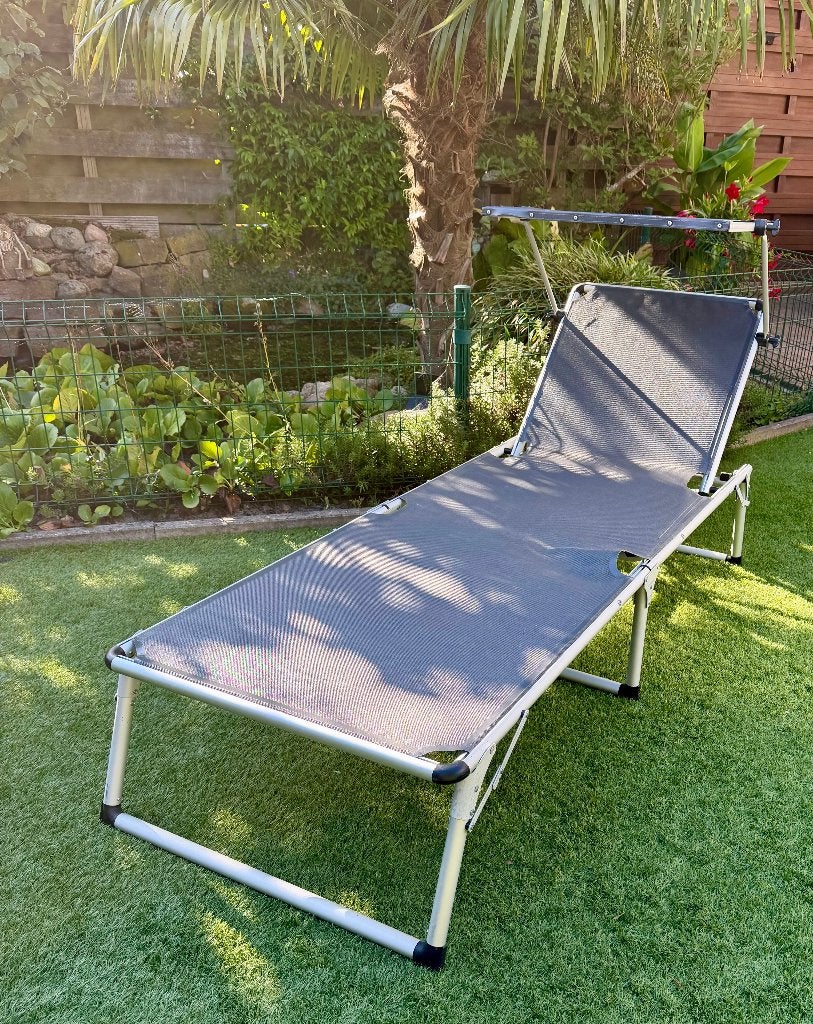 Tuin ligbed met zonnekap, Tuin en Terras, Ophalen, Zo goed als nieuw, Aluminium, Verstelbaar