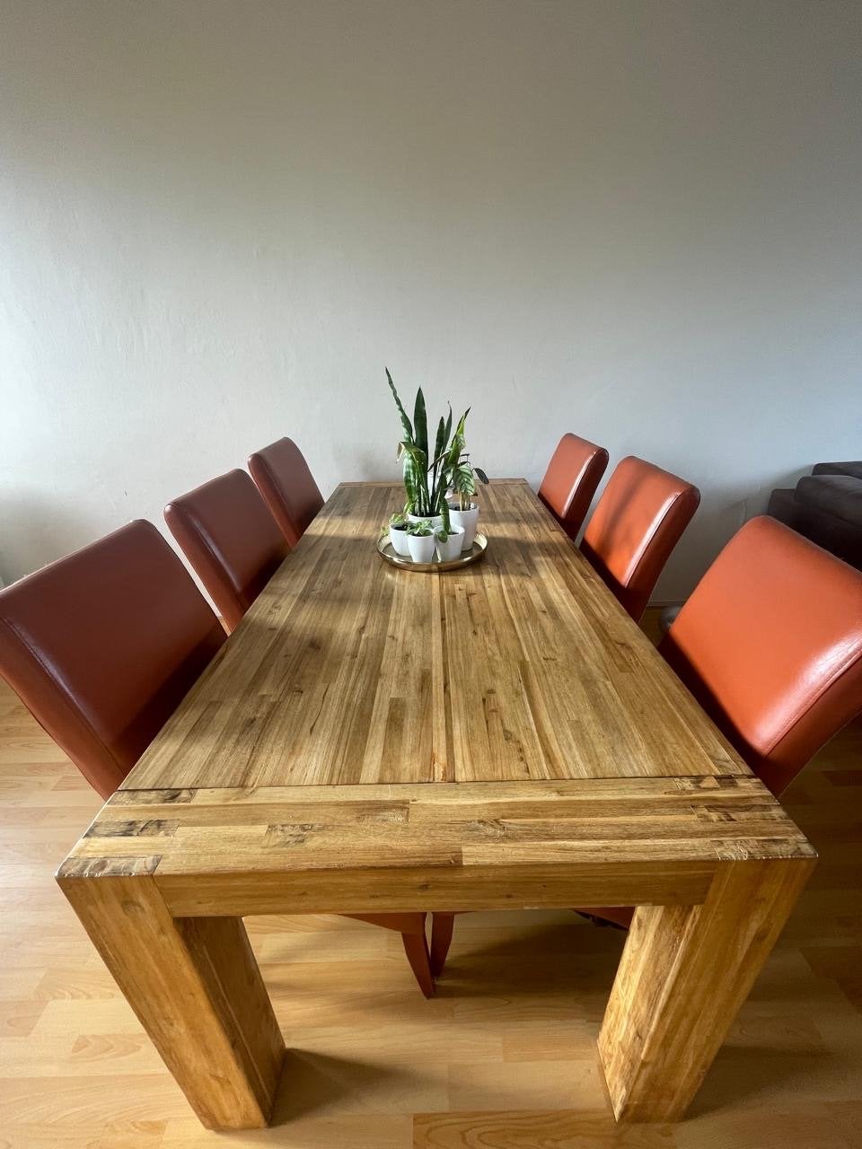 Robuuste eikenhouten eettafel met 6 stoelen, Eikenhout, Zo goed als nieuw, 150 tot 200 cm, Vier personen