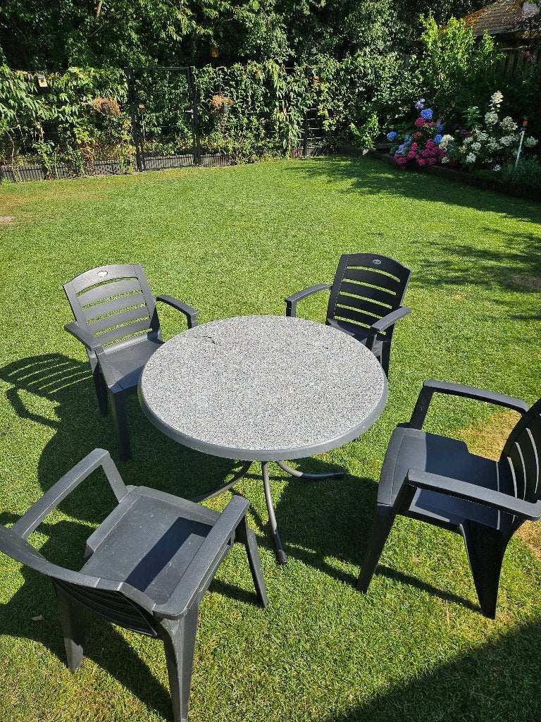 Hartman antraciet ronde opklapbare tuintafel met 4 stoelen, Tuin en Terras, Tuinsets en Loungesets, Ophalen, 4 zitplaatsen, Kunststof