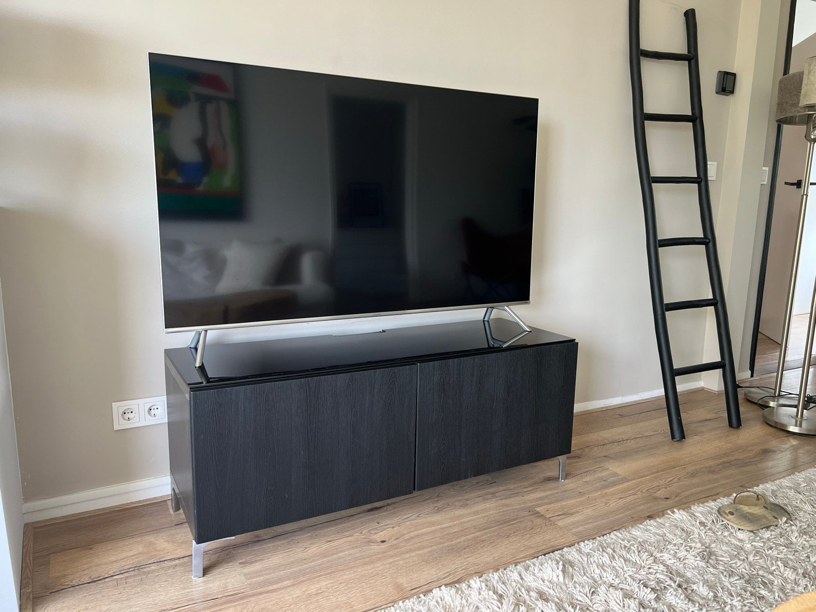 IKEA Besta tv meubel zwart met glasplaat, Huis en Inrichting, Kasten | Televisiemeubels, Ophalen, 100 tot 150 cm, Minder dan 100 cm