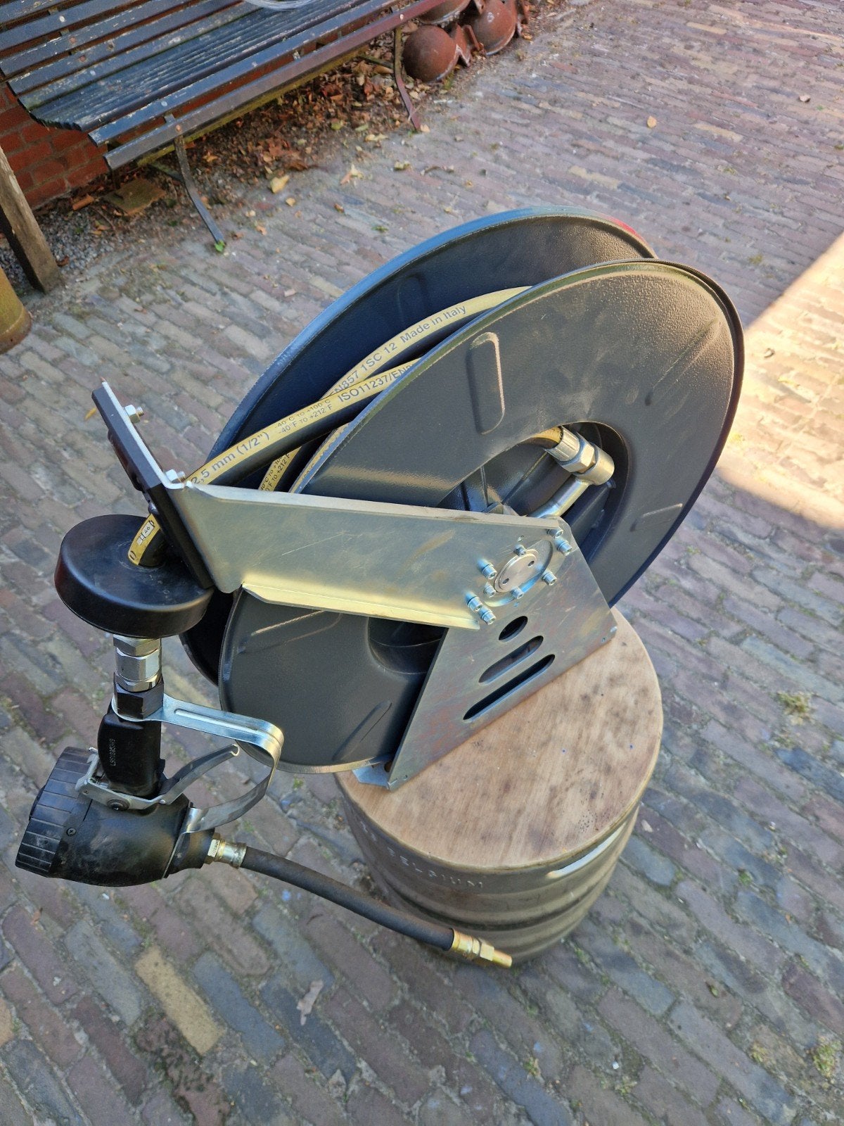 Nieuwe Flaco slanghaspel met olie vulpistool, 15 meter slang, Auto diversen, Autogereedschap, Ophalen, Zo goed als nieuw