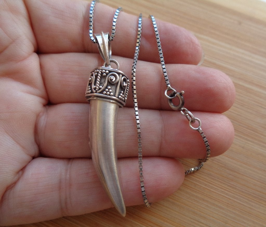 zilveren ketting met olifant tand hanger [017], Met hanger, Verzenden, Zo goed als nieuw, Zilver
