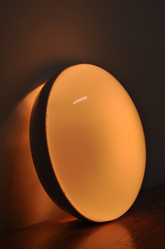 Vintage bakelieten plafondlamp lamp opaline jaren 60, Ophalen of Verzenden, Gebruikt, Glas