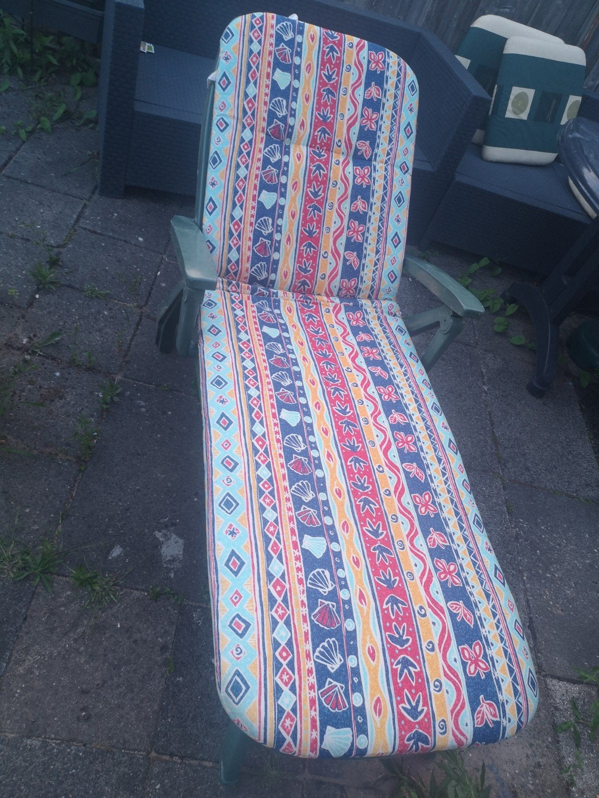 Verstelbare strand/tuin ligstoel met kussen, inklapbaar, Ophalen of Verzenden, Gebruikt, Kunststof, Inklapbaar