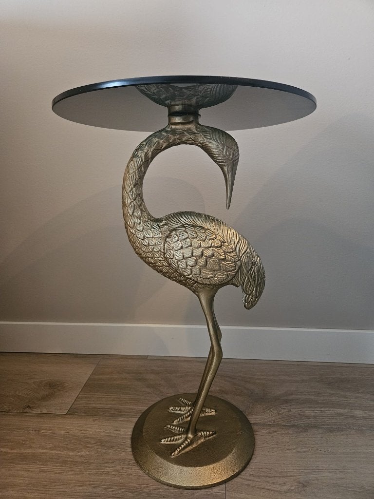 Bijzettafel kraanvogel goud/zwart, Ophalen, Minder dan 55 cm, Rond, 60 cm of meer