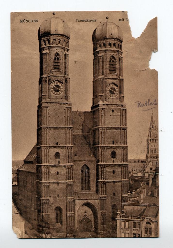München - Frauenkirche mit Rathaus kerk - Duitsland 1921, Verzamelen, Ansichtkaarten | Buitenland, Gelopen, Duitsland, 1920 tot 1940