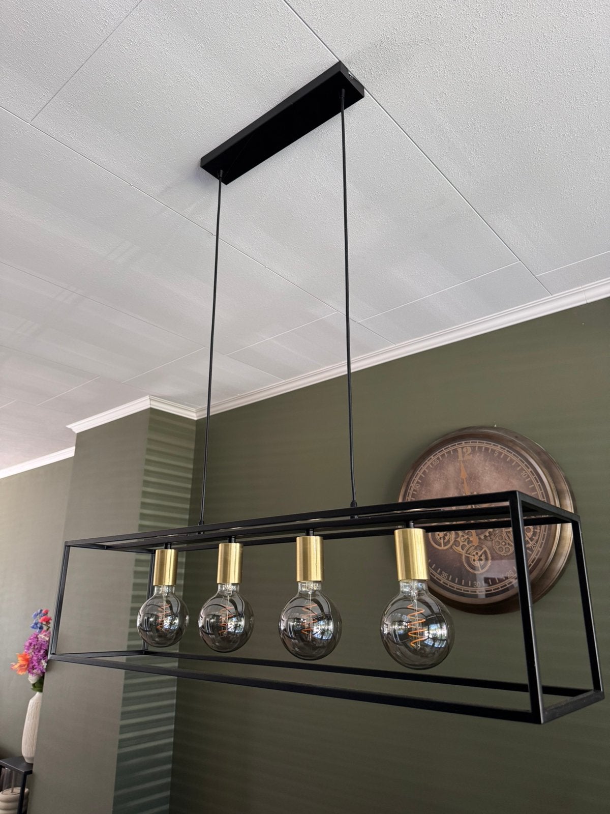 Hanglamp zwart/goud 4 bollen, Ophalen, Zo goed als nieuw