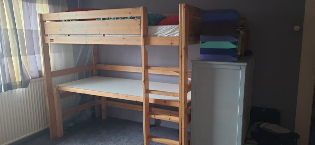 Hoogslaper met bureau, Ophalen, Hoogslaper, Eenpersoons, 160 tot 180 cm