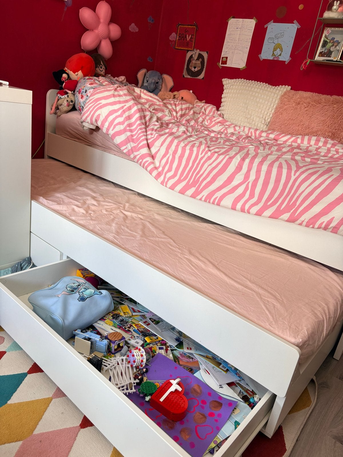 IKEA SLÄKT uitschuifbed / logeerbed met opbergruimte, Ophalen, 90 cm, Eenpersoons, Wit