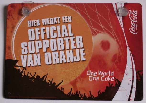 Metalen Coca Cola voetbal plaat Coca-Cola supporter Oranje, Verzamelen, Ophalen of Verzenden, Nieuw, Gebruiksvoorwerp